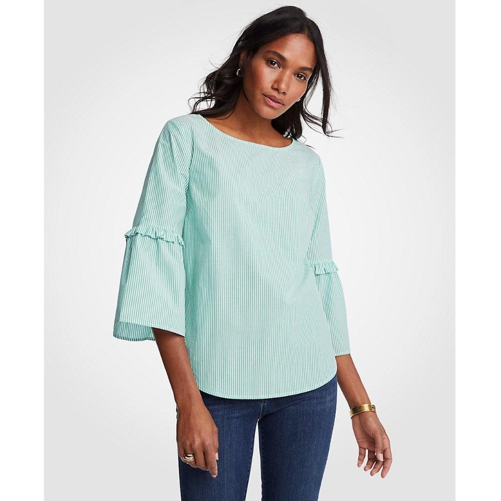 Ann Taylor Stripe Poplin Flare Sleeve Top Size XS